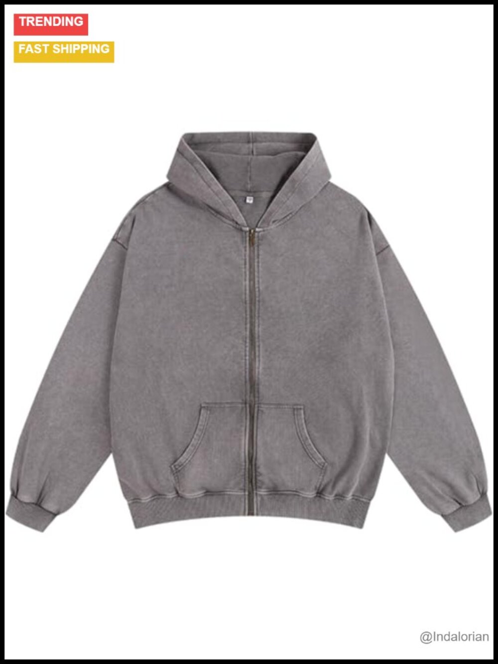 Oversized Distressed Acid Wash Zip Up Hoodie Grunge Long Sleeve Cotton Blend